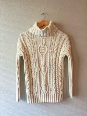 Athleta Merino Wool Chunky Knit Turtleneck Sweater - Cream